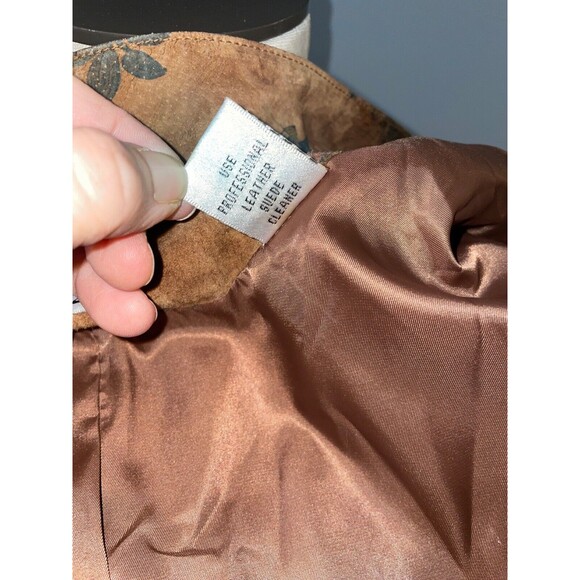 VS2 Women’s Genuine Suede Floral Jacket size S Snap Front Stand Collar Shacket - Picture 11 of 12
